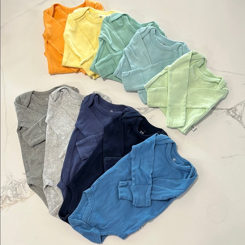 Honest Baby Boy Bundle - Colorful Long Sleeve Bodysuit Set of 10 - Size 0-3m